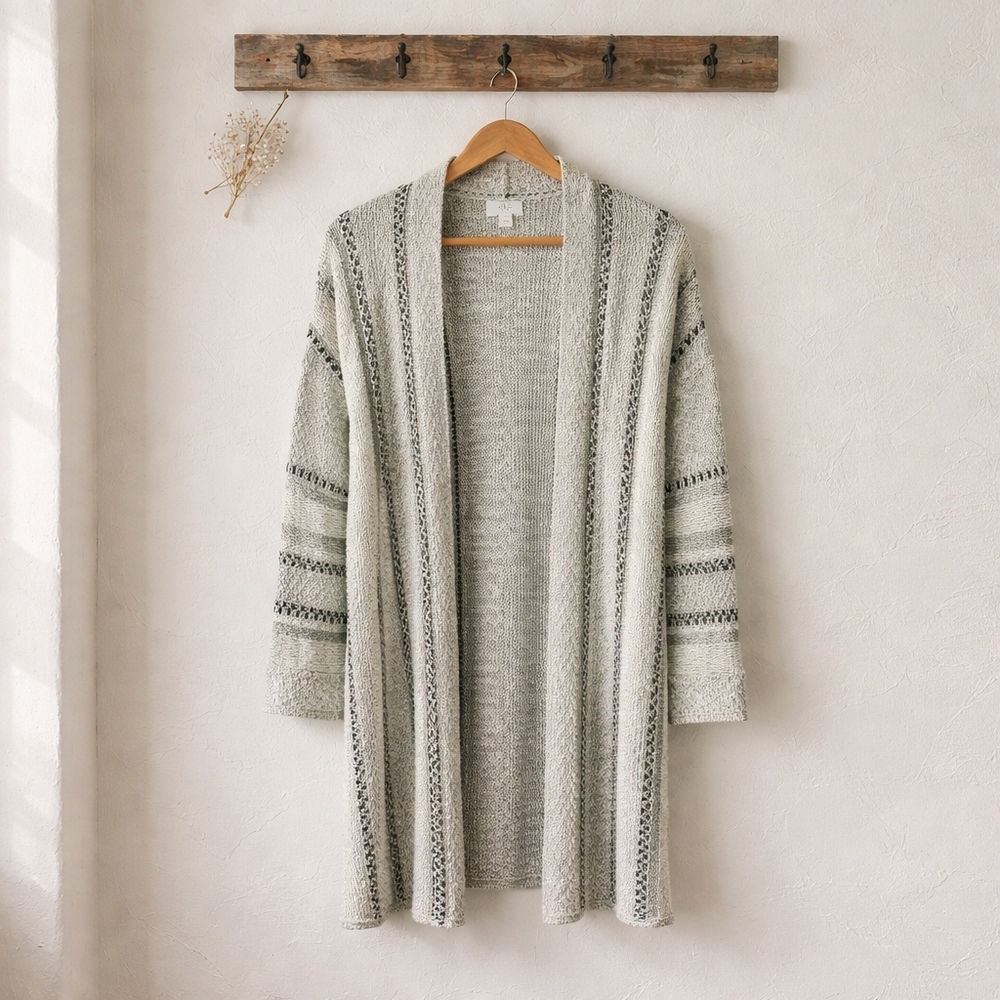 Style & Co. Light Gray Striped Cardigan